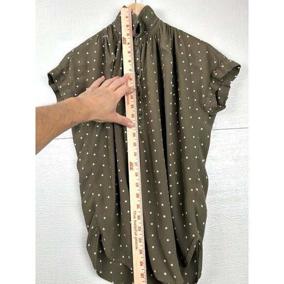 Madewell Central Drapey Popover Shirt in Grid Dot Olive Green Extra Small XS - Picture 9 of 16